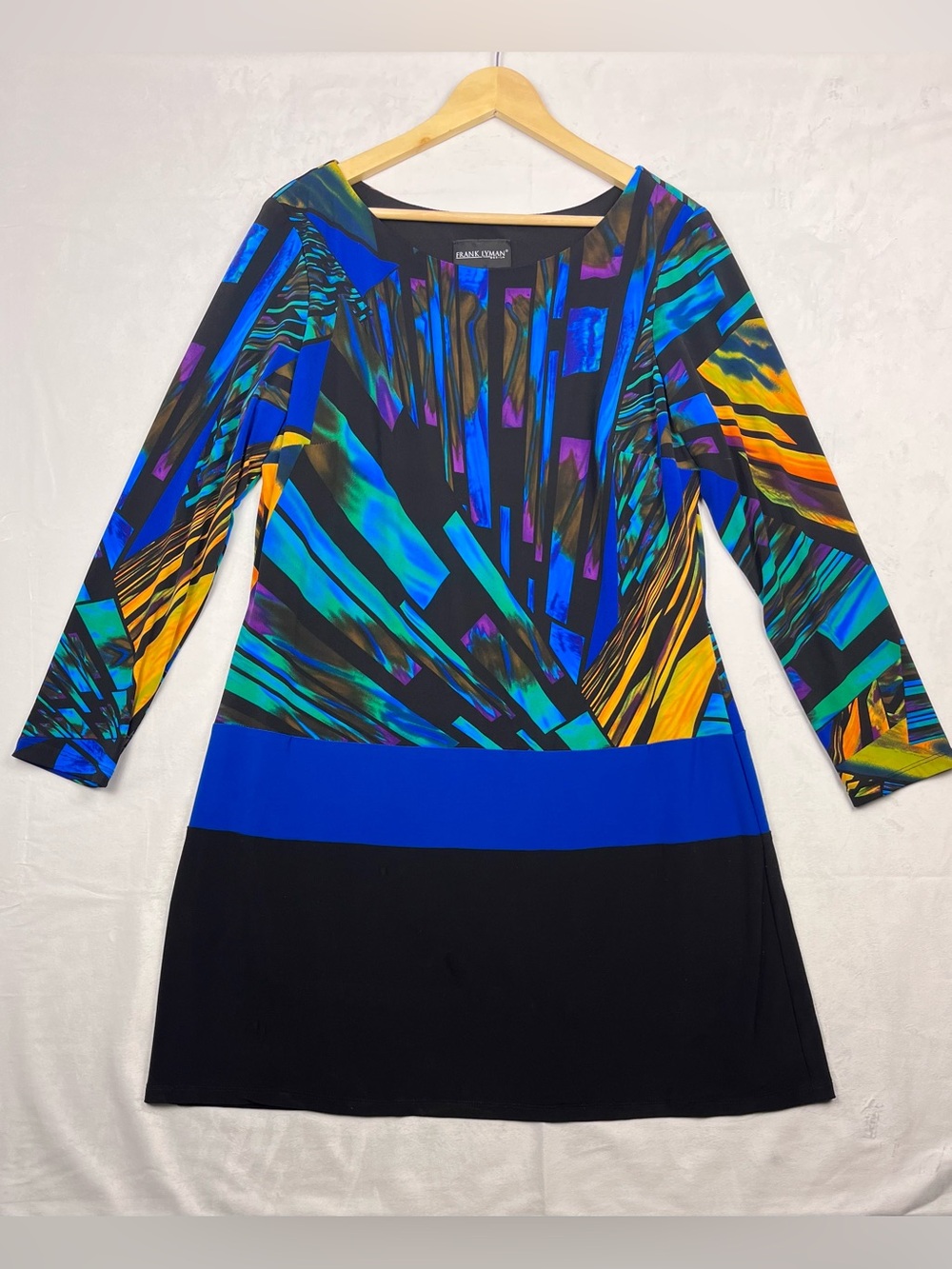 Frank Lyman Abstract Print Colorblock Long Sleeve Tunic / Dress Size 18